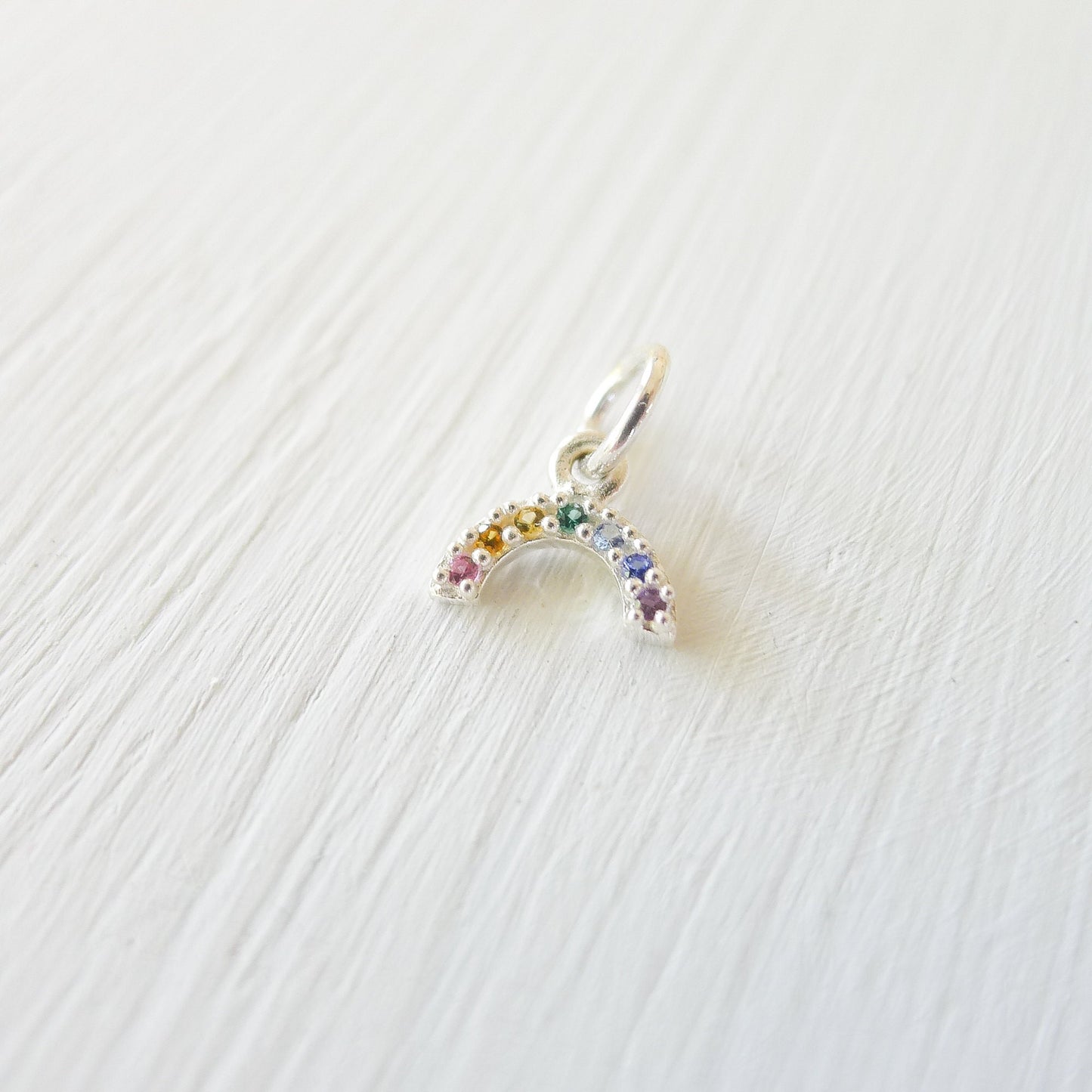 Tiny Rainbow Charm Sterling Silver Nano Gem Pendant Minimal Colorful