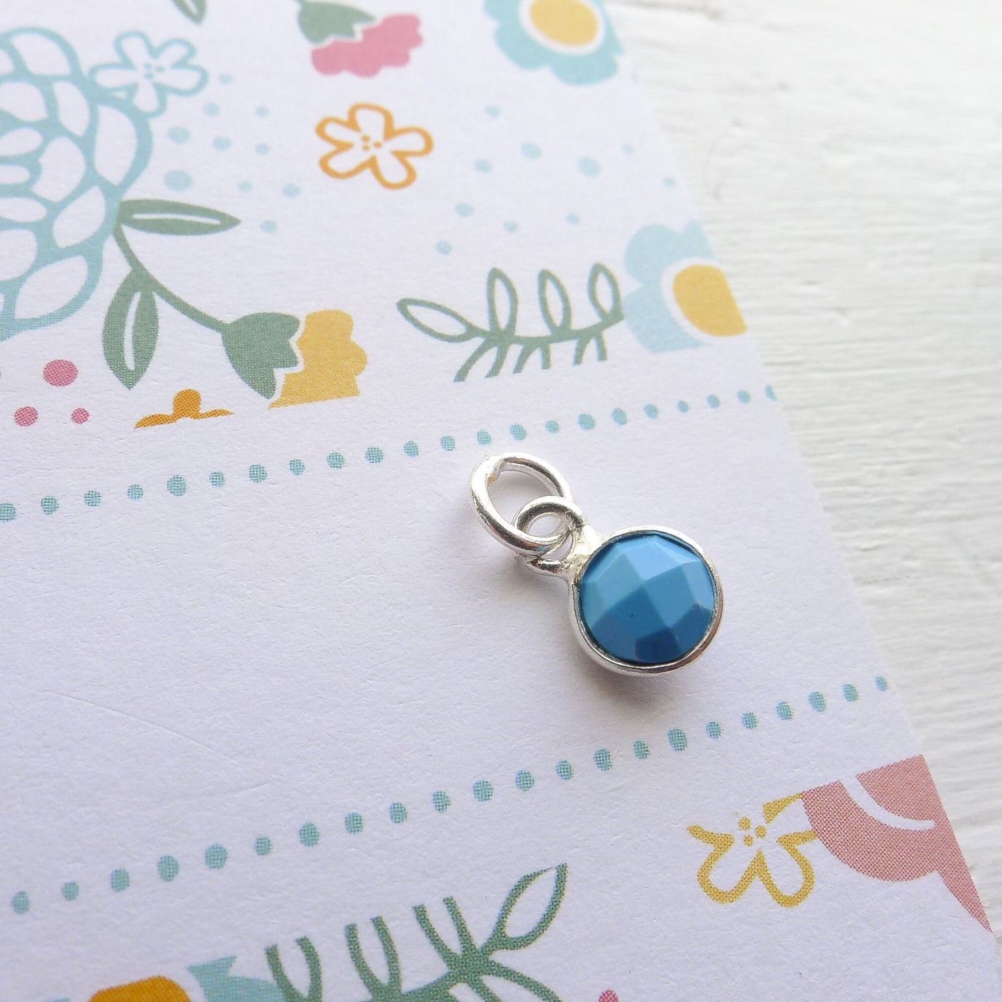 Turquoise Charm December Birthstone 6mm Gemstone Pendant with Sterling Silver Bezel