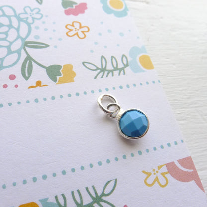 Turquoise Charm December Birthstone 6mm Gemstone Pendant with Sterling Silver Bezel