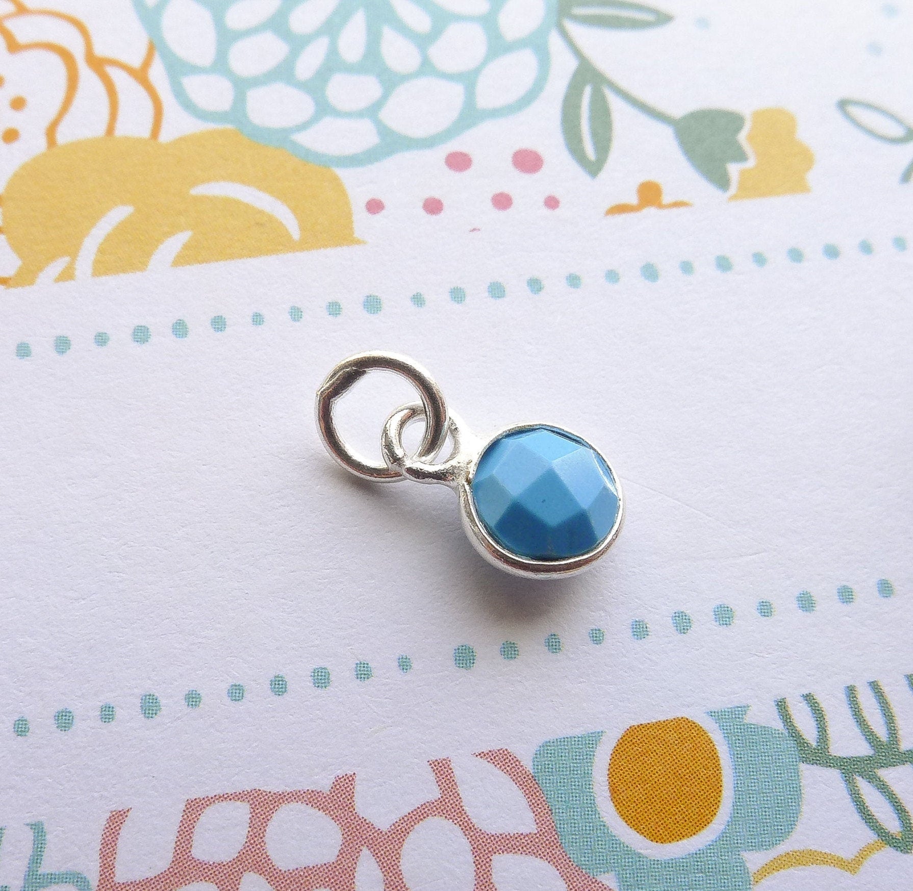 Turquoise Charm December Birthstone 6mm Gemstone Pendant with Sterling Silver Bezel