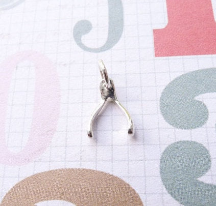 Tiny Sterling Silver Wishbone Charm Wish Bone Good Luck Pendant