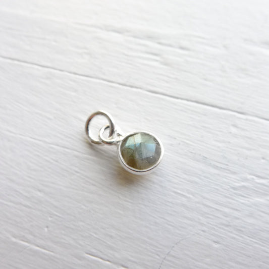 Labradorite Charm Faceted Stone 6mm Gemstone Pendant with Sterling Silver Bezel