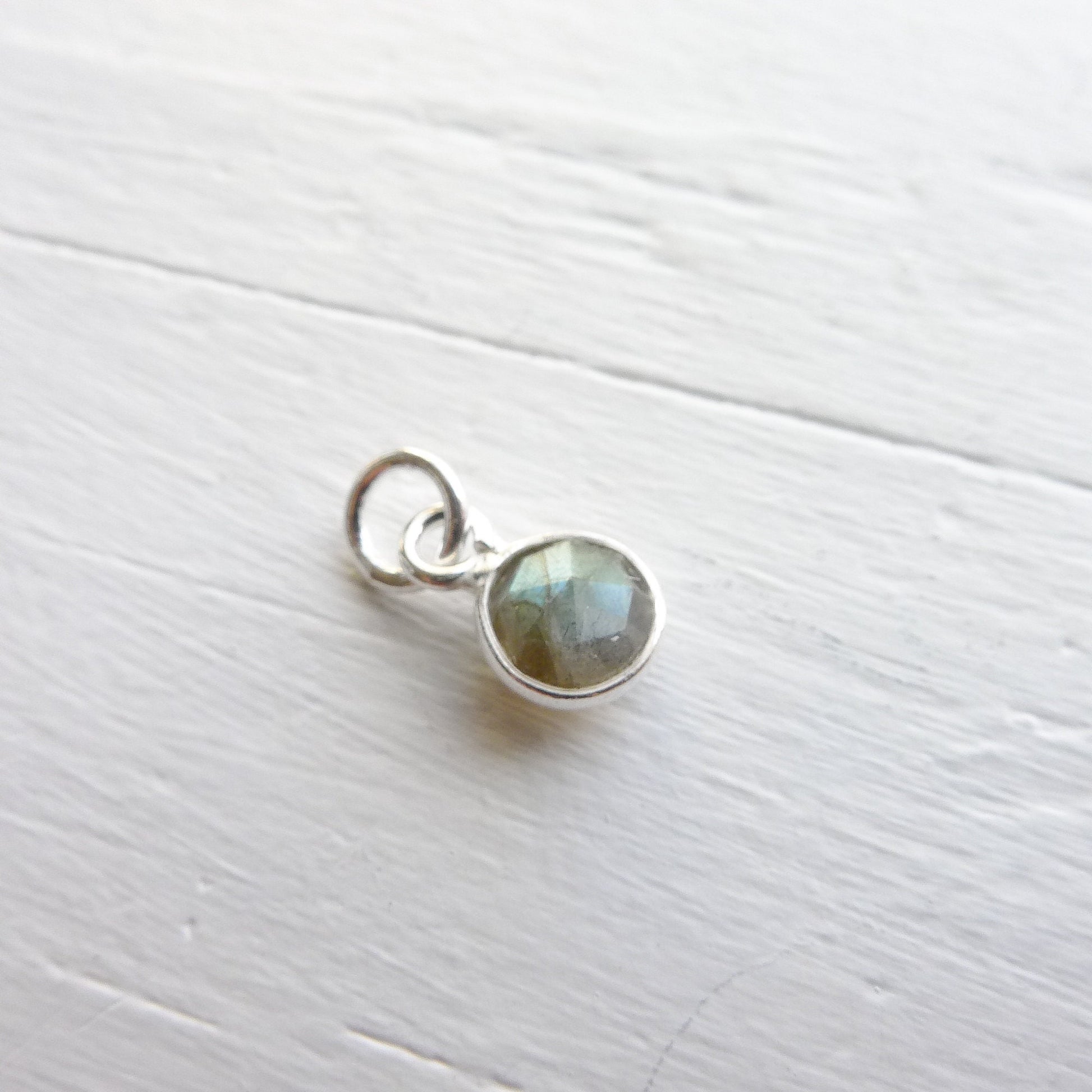 Labradorite Charm Faceted Stone 6mm Gemstone Pendant with Sterling Silver Bezel