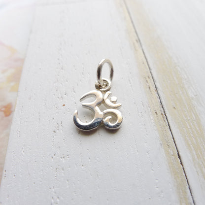 Tiny Om Charm Sterling Silver Yoga Dangle Ohm for Bracelet or Necklace