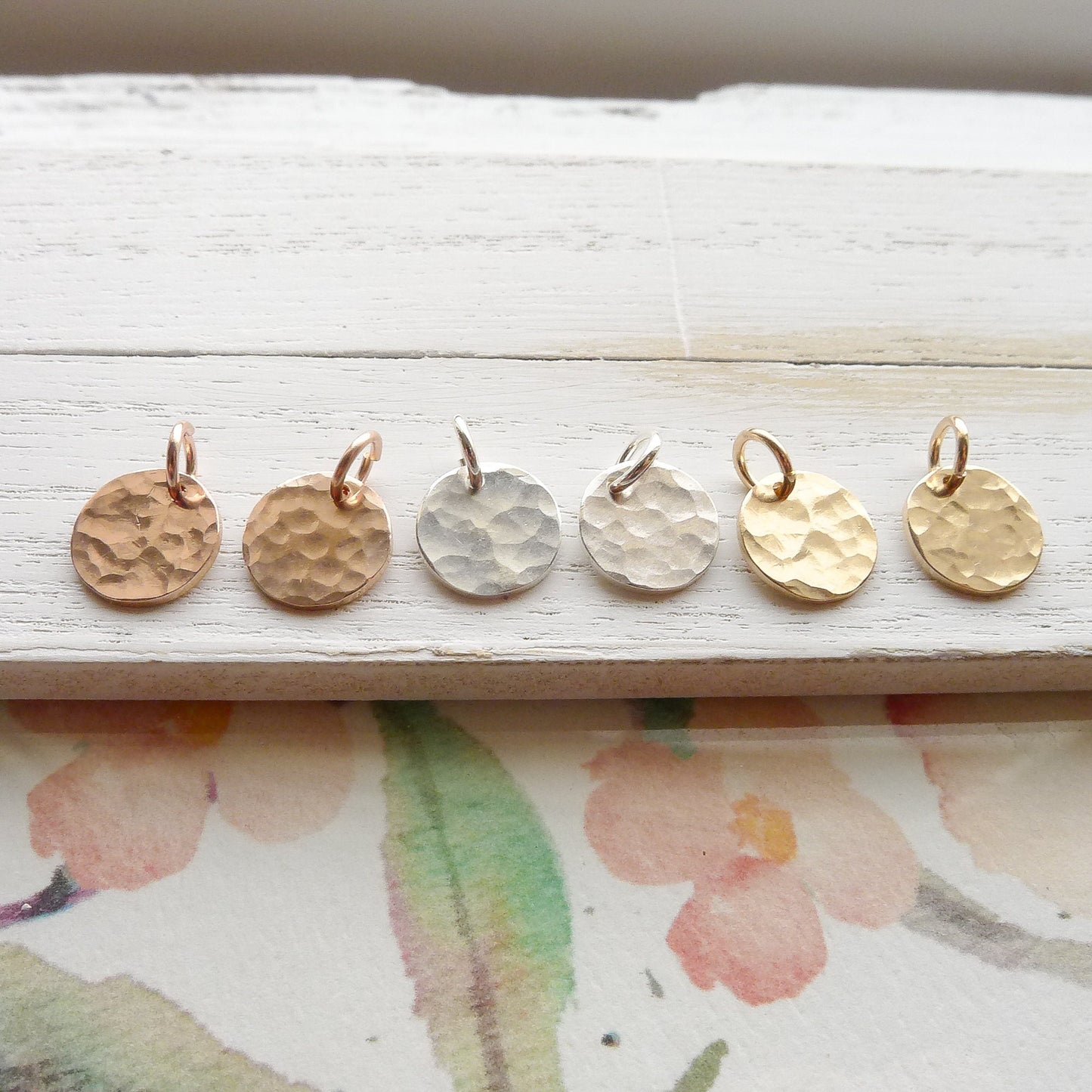 Hammered Disc Charms Pounded Metal Circle Pendants Sterling Rose Gold Filled Jewelry Component For Earrings or Necklaces