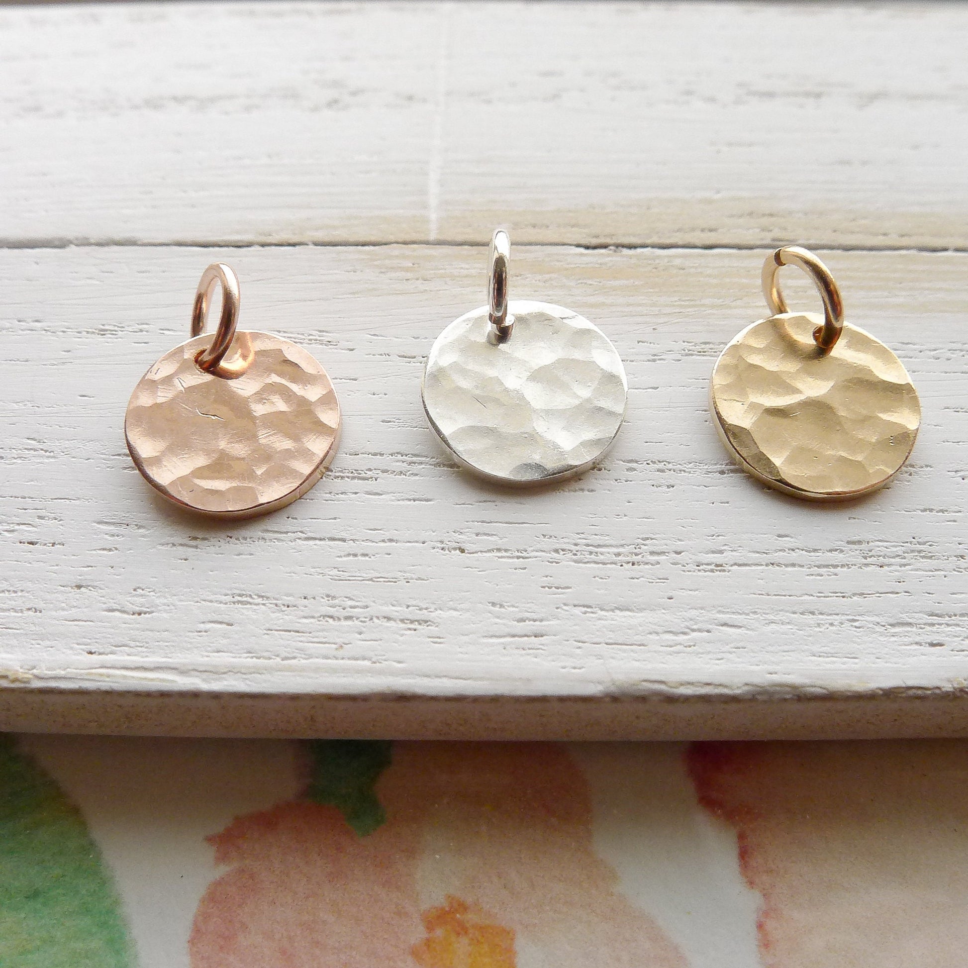 Hammered Disc Charms Pounded Metal Circle Pendants Sterling Rose Gold Filled Jewelry Component For Earrings or Necklaces
