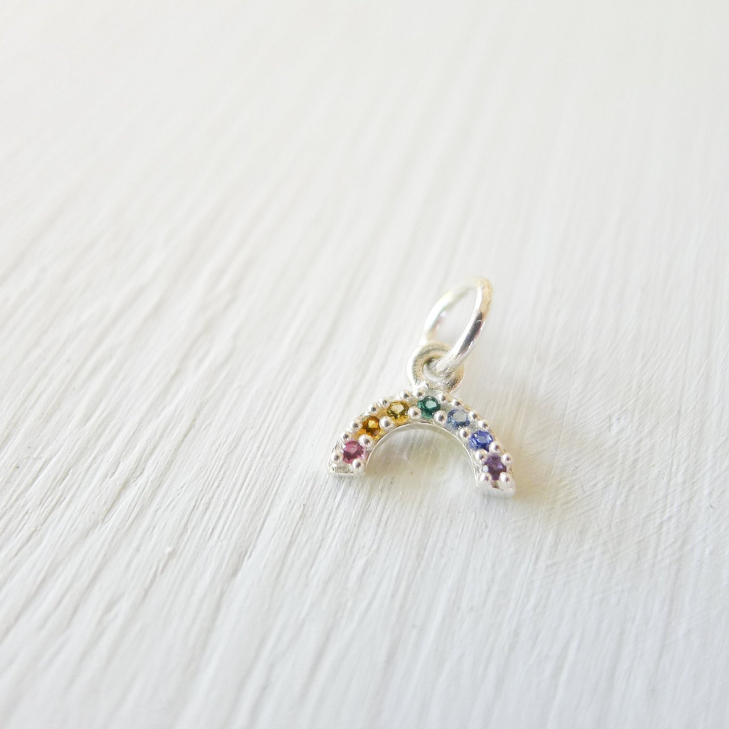 Tiny Rainbow Charm Sterling Silver Nano Gem Pendant Minimal Colorful