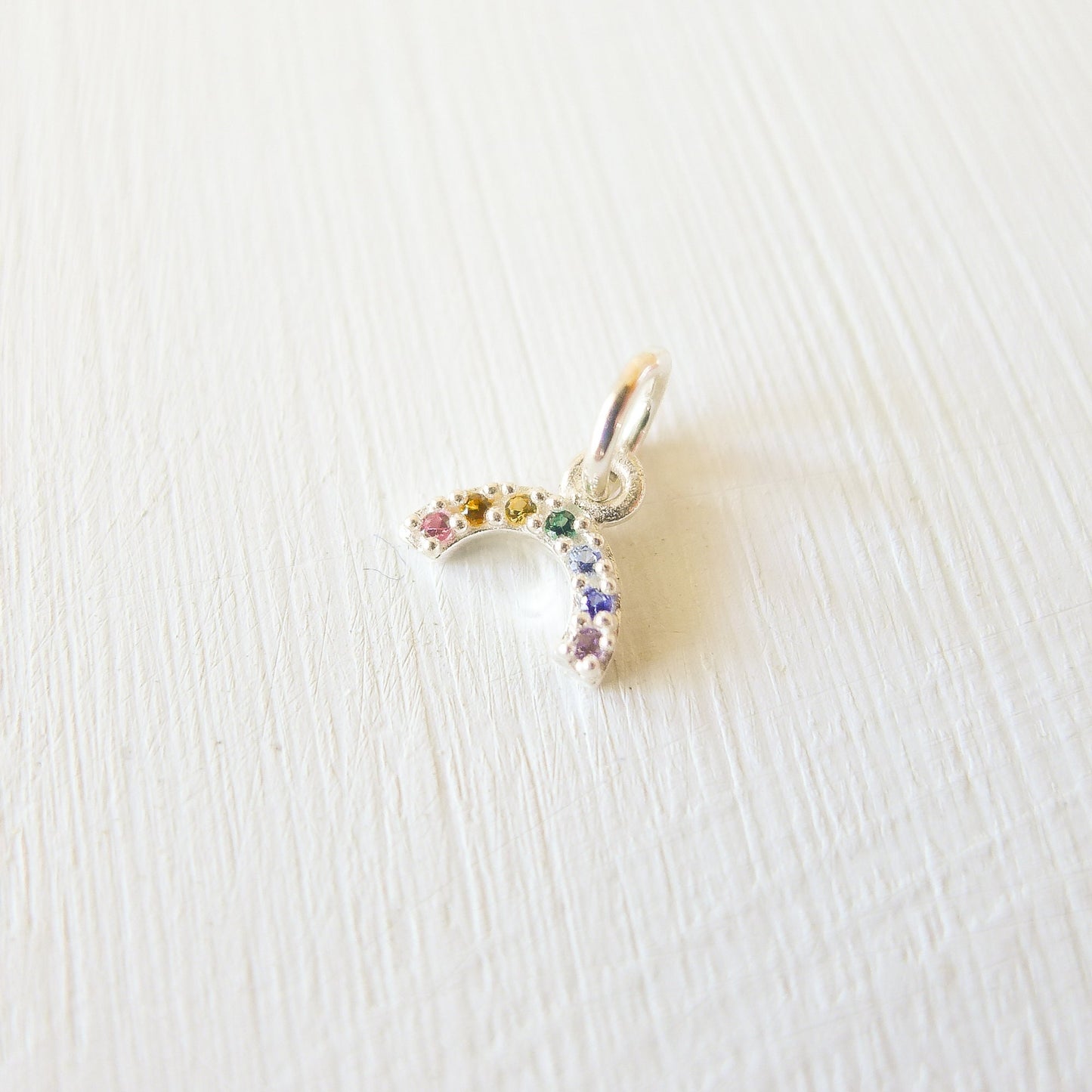 Tiny Rainbow Charm Sterling Silver Nano Gem Pendant Minimal Colorful