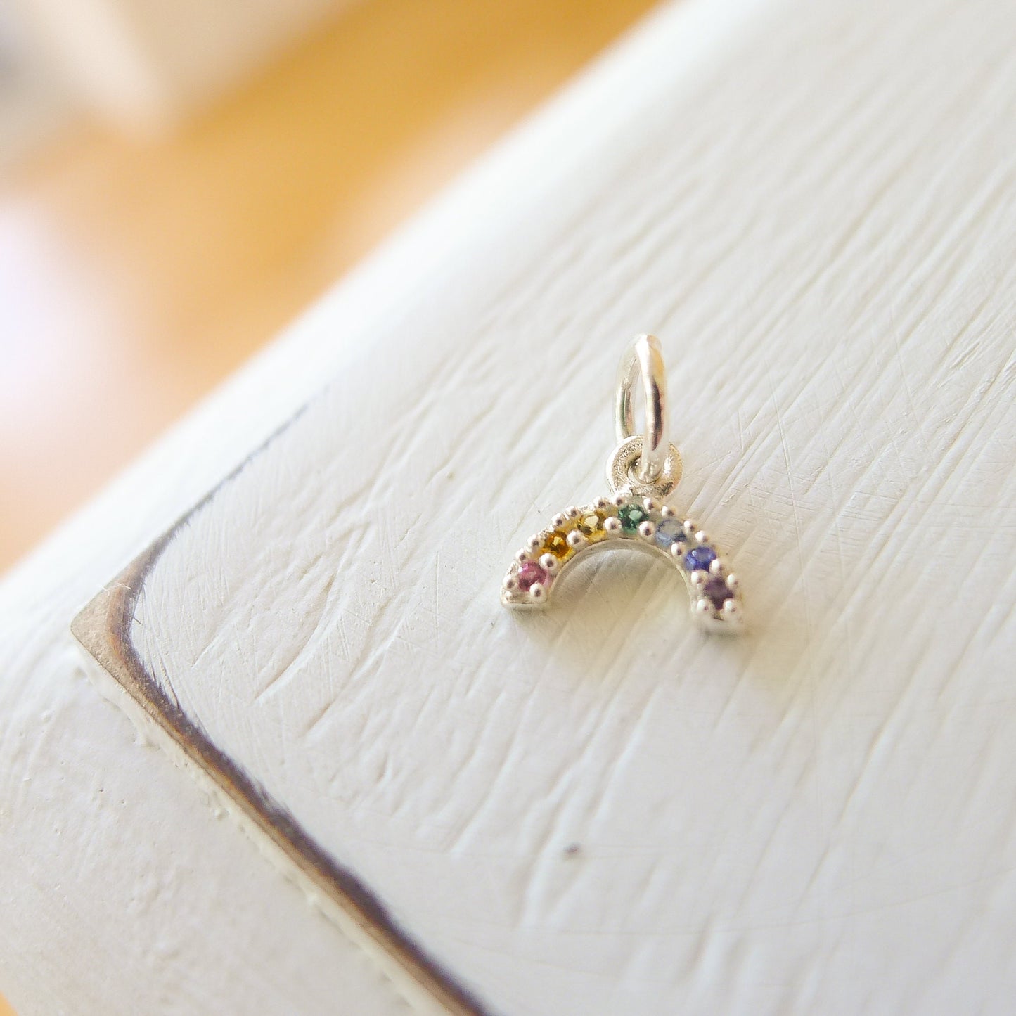 Tiny Rainbow Charm Sterling Silver Nano Gem Pendant Minimal Colorful