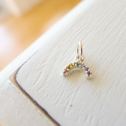 Tiny Rainbow Charm Sterling Silver Nano Gem Pendant Minimal Colorful
