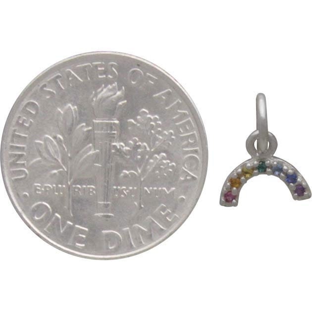 Tiny Rainbow Charm Sterling Silver Nano Gem Pendant Minimal Colorful