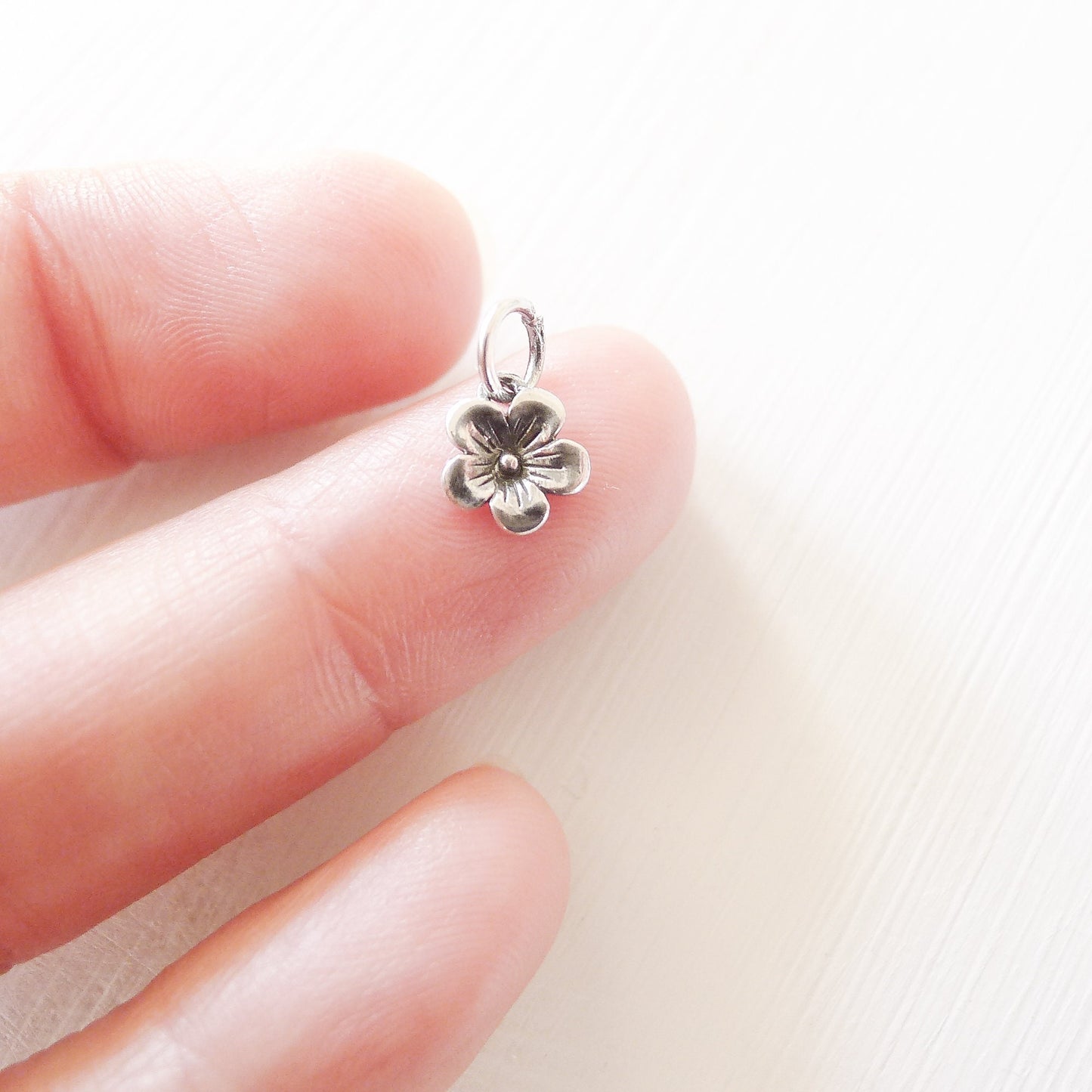 Cherry Blossom Charm Sterling Silver Small Flower Dangle Pendant Petite Tiny Sakura