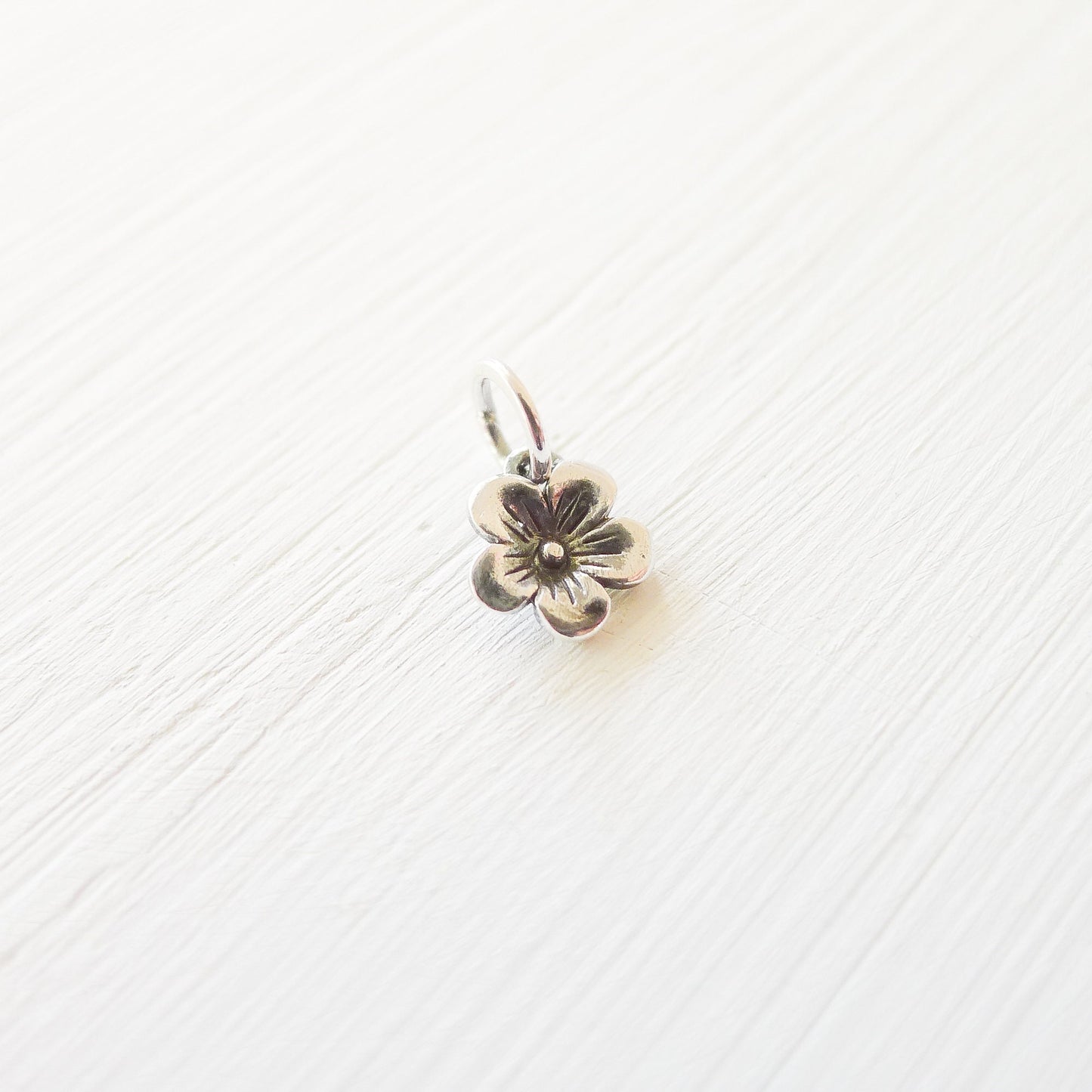 Cherry Blossom Charm Sterling Silver Small Flower Dangle Pendant Petite Tiny Sakura