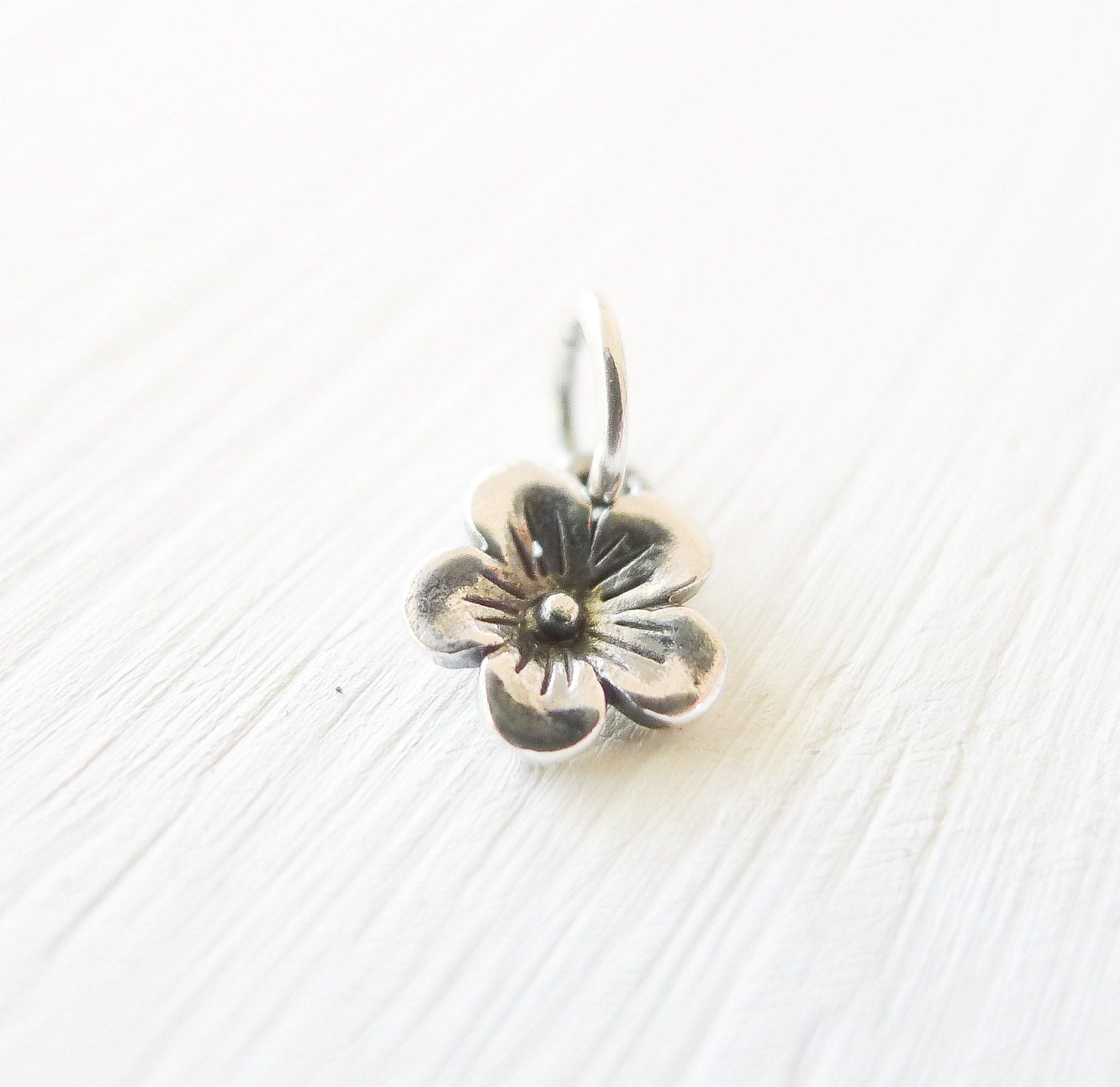 Cherry Blossom Charm Sterling Silver Small Flower Dangle Pendant Petite Tiny Sakura