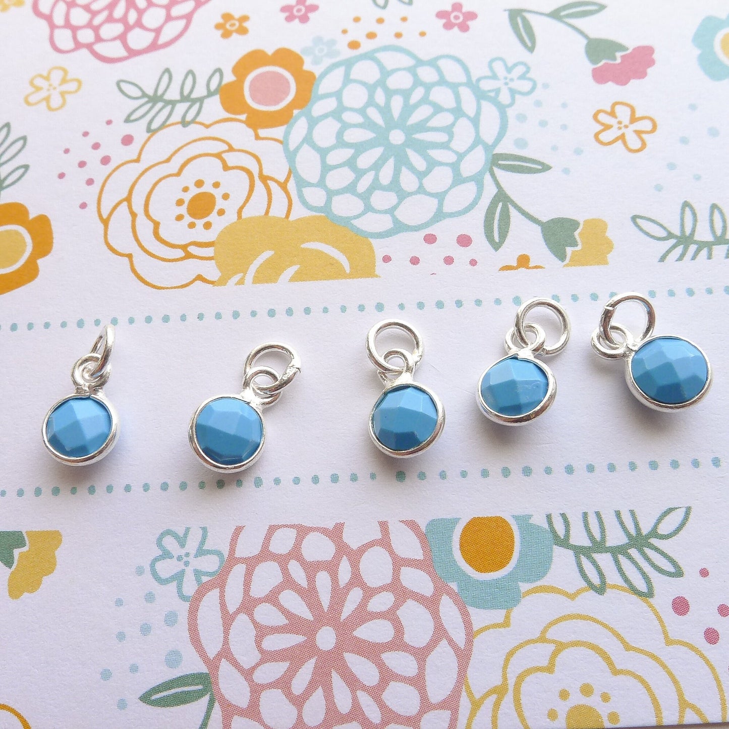 Turquoise Charm December Birthstone 6mm Gemstone Pendant with Sterling Silver Bezel