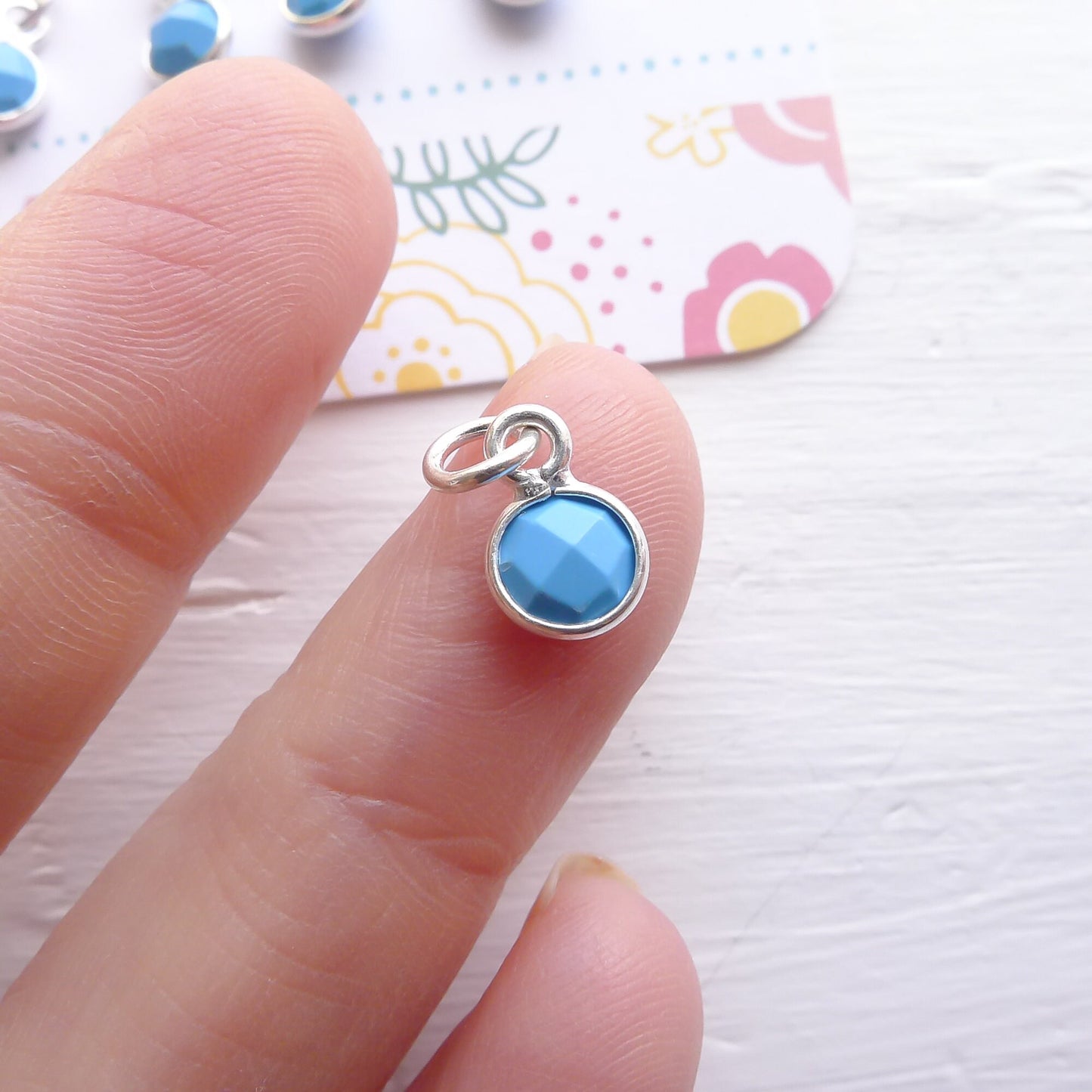 Turquoise Charm December Birthstone 6mm Gemstone Pendant with Sterling Silver Bezel
