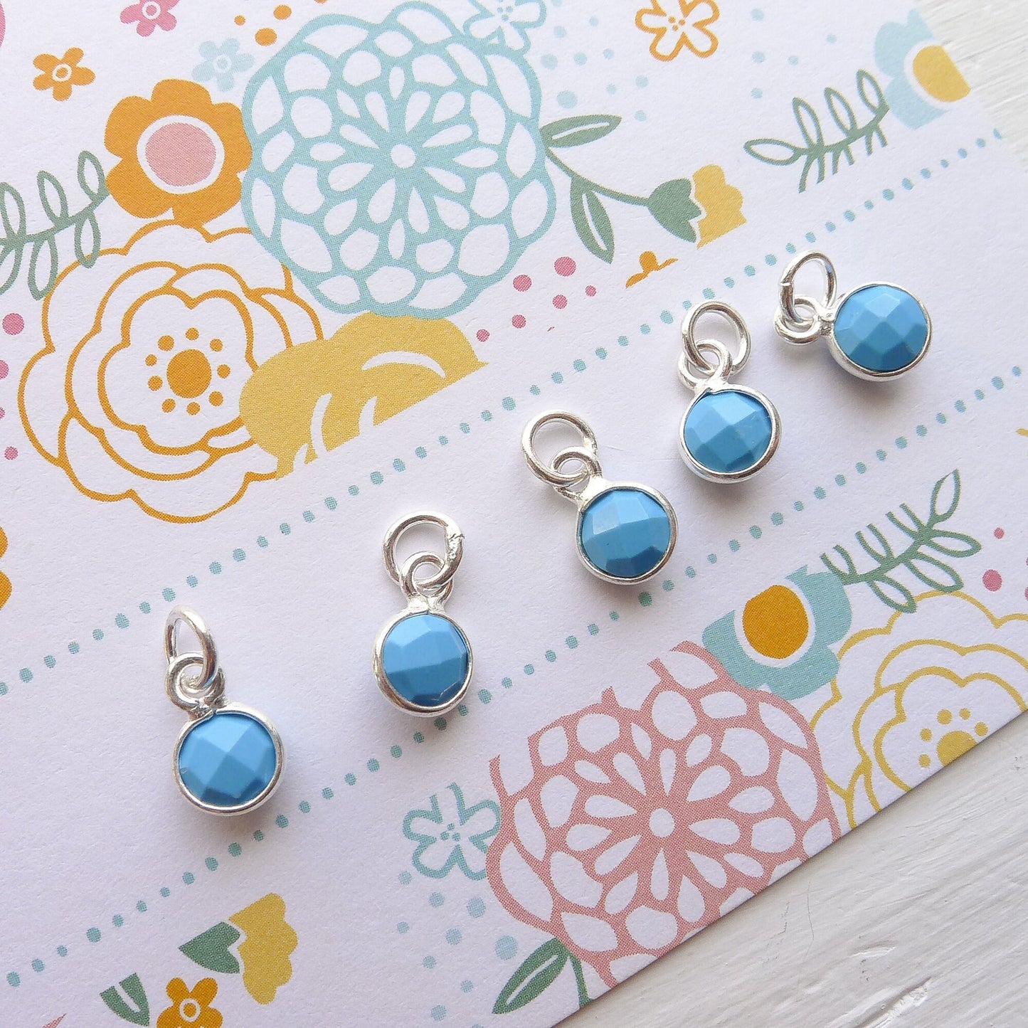 Turquoise Charm December Birthstone 6mm Gemstone Pendant with Sterling Silver Bezel