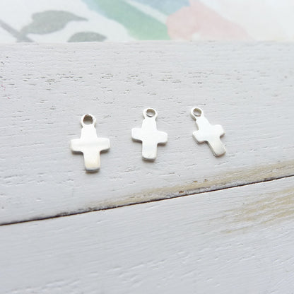 Tiny Cross Charm Sterling Silver Barely There Minimal Jewelry Making Componenets