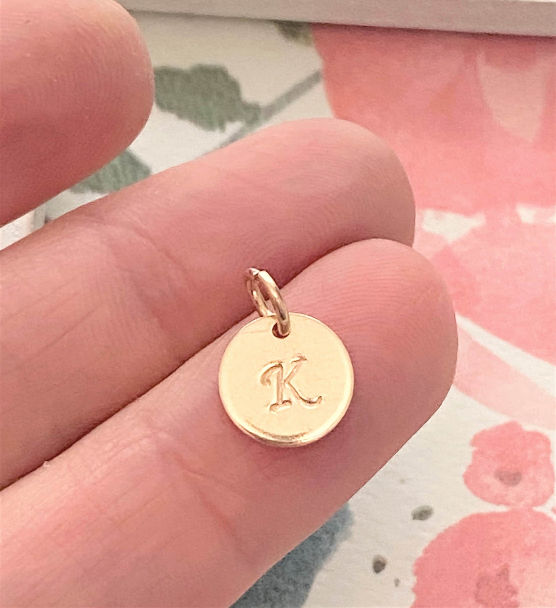 Cursive Initial Charm Tiny Letter Coin for Personalized Jewelry Rose Gold Filled