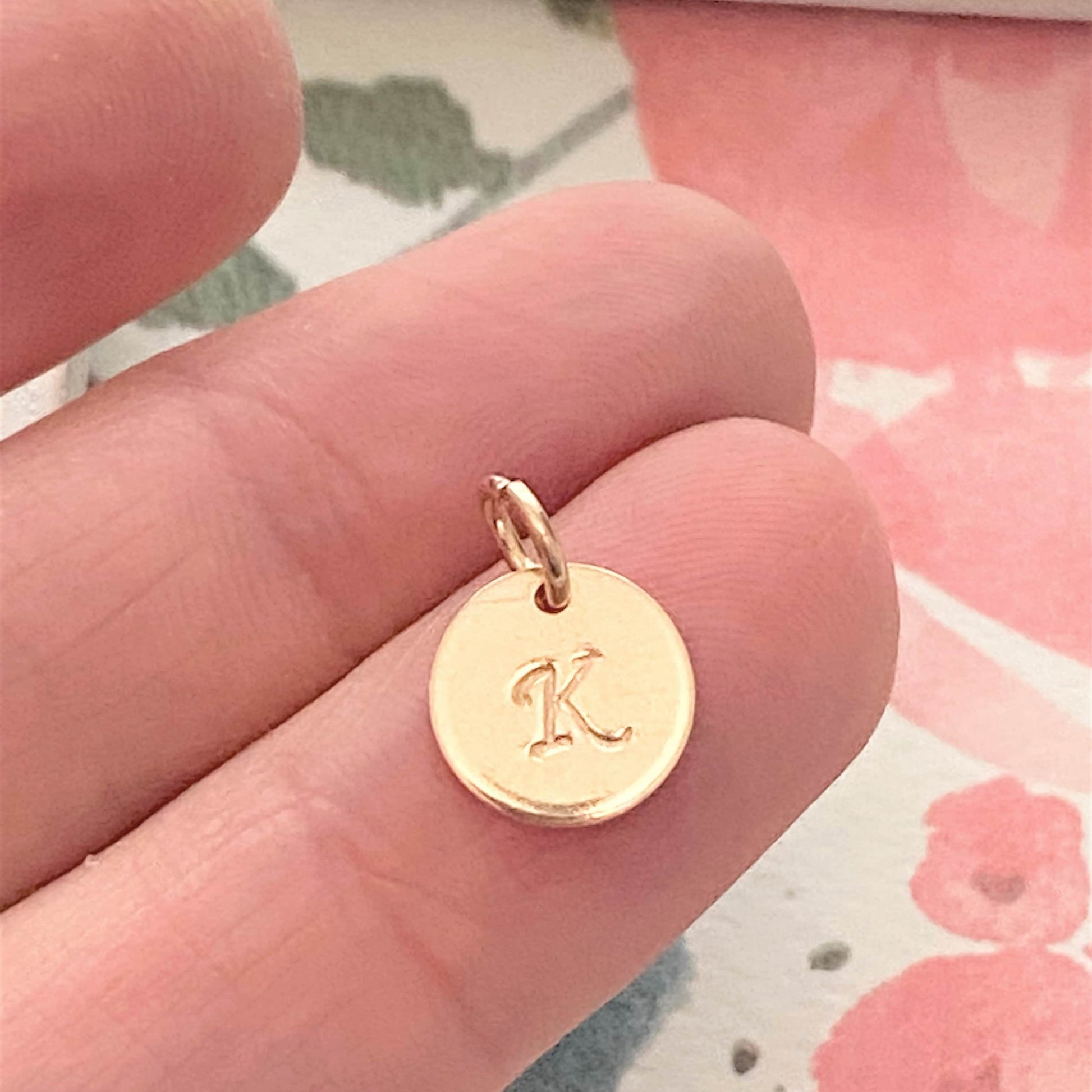 Cursive Initial Charm Tiny Letter Coin for Personalized Jewelry Rose Gold Filled