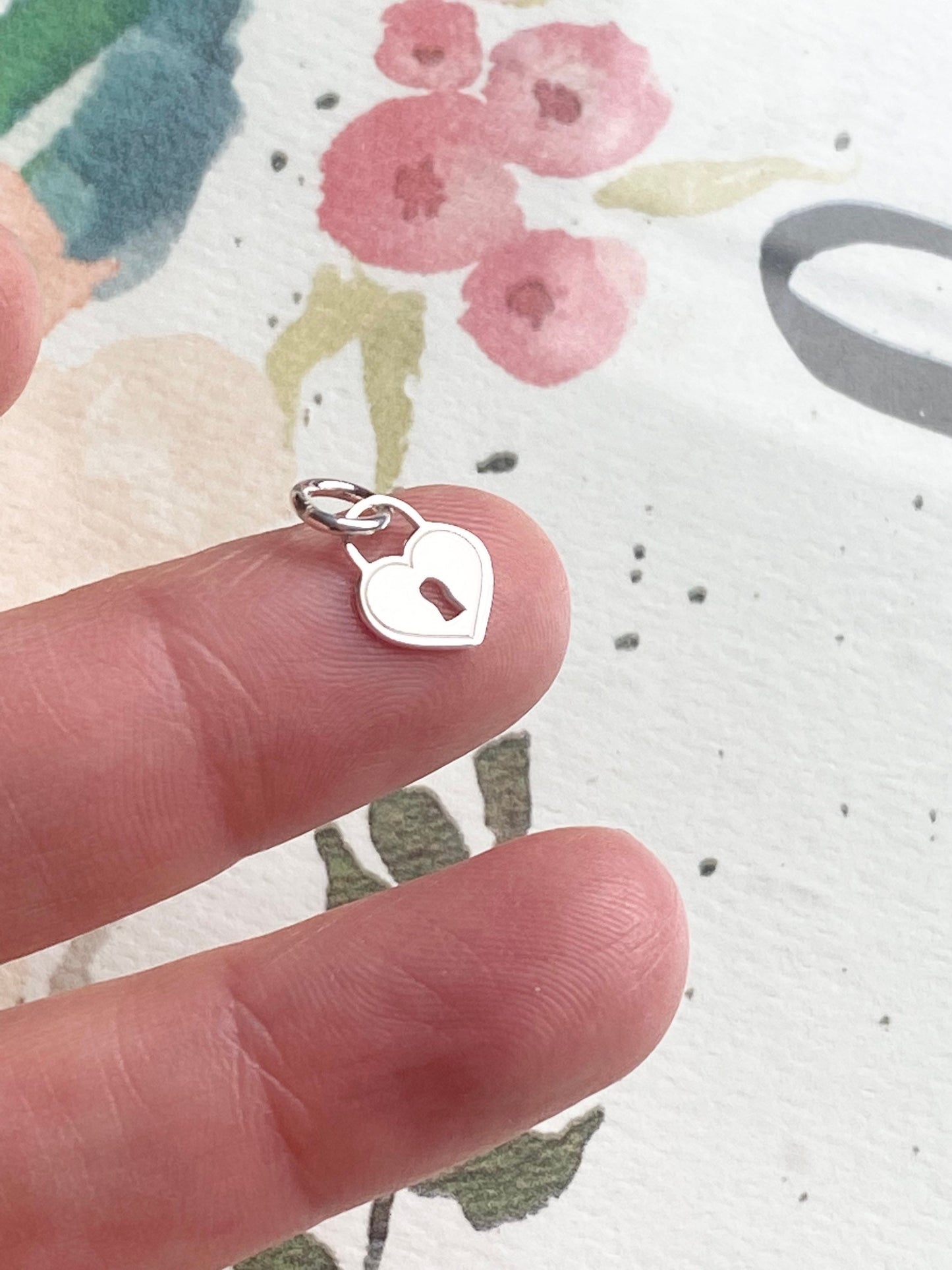 Lock Charm Sterling Silver Tiny Heart Shaped Key Padlock Pendant