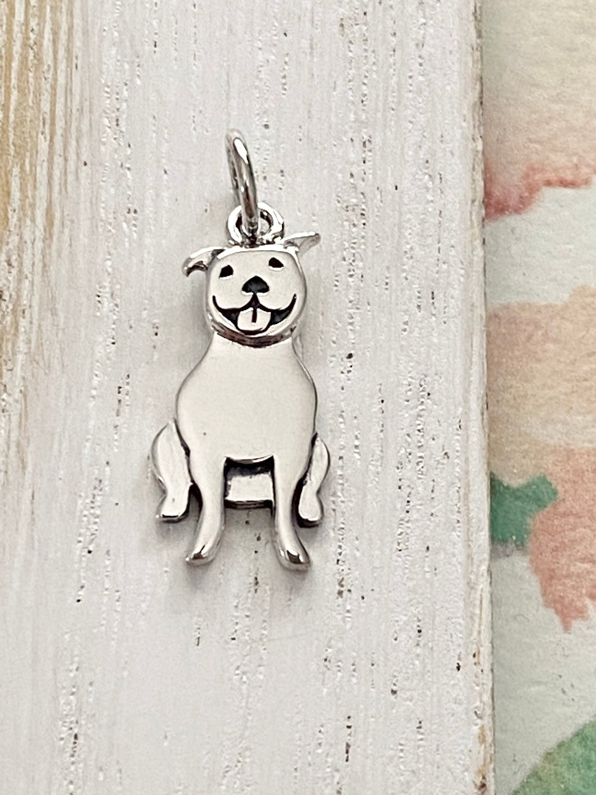 Pitbull Charm Sterling Silver Pendant for Necklace or Bracelets Pit Bull Cute Pup Dog