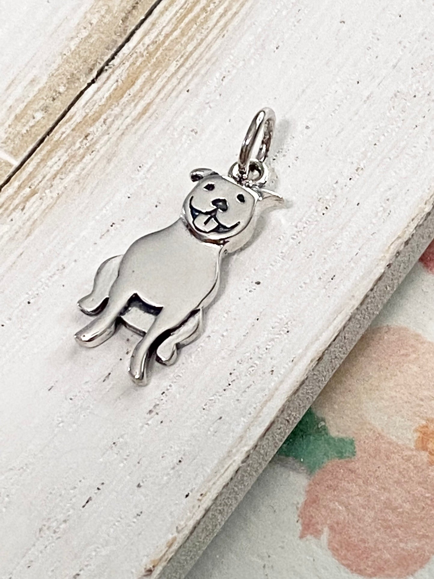 Pitbull Charm Sterling Silver Pendant for Necklace or Bracelets Pit Bull Cute Pup Dog