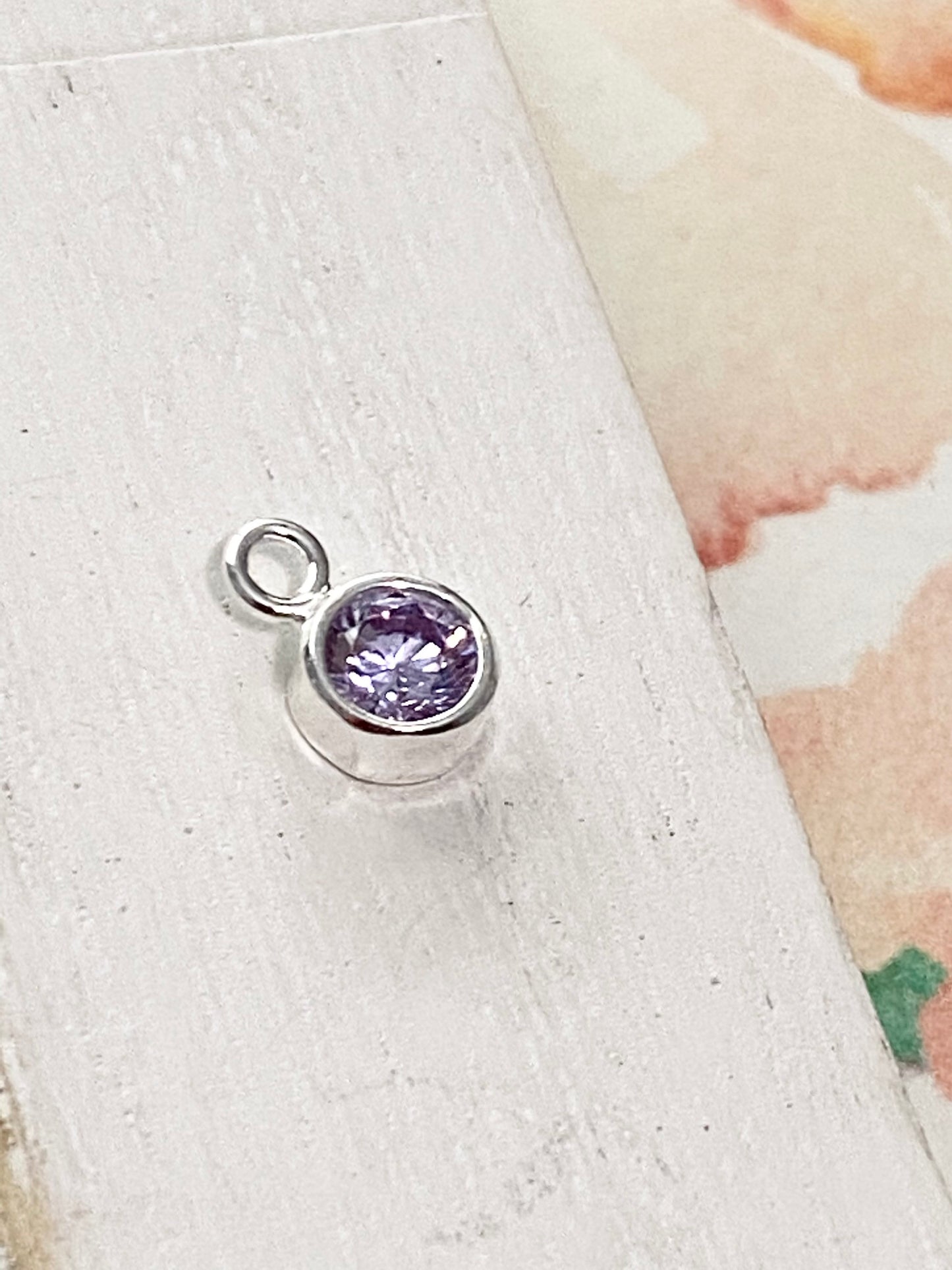 June Birthstone Charm 4mm Alexandrite CZ Sterling Silver