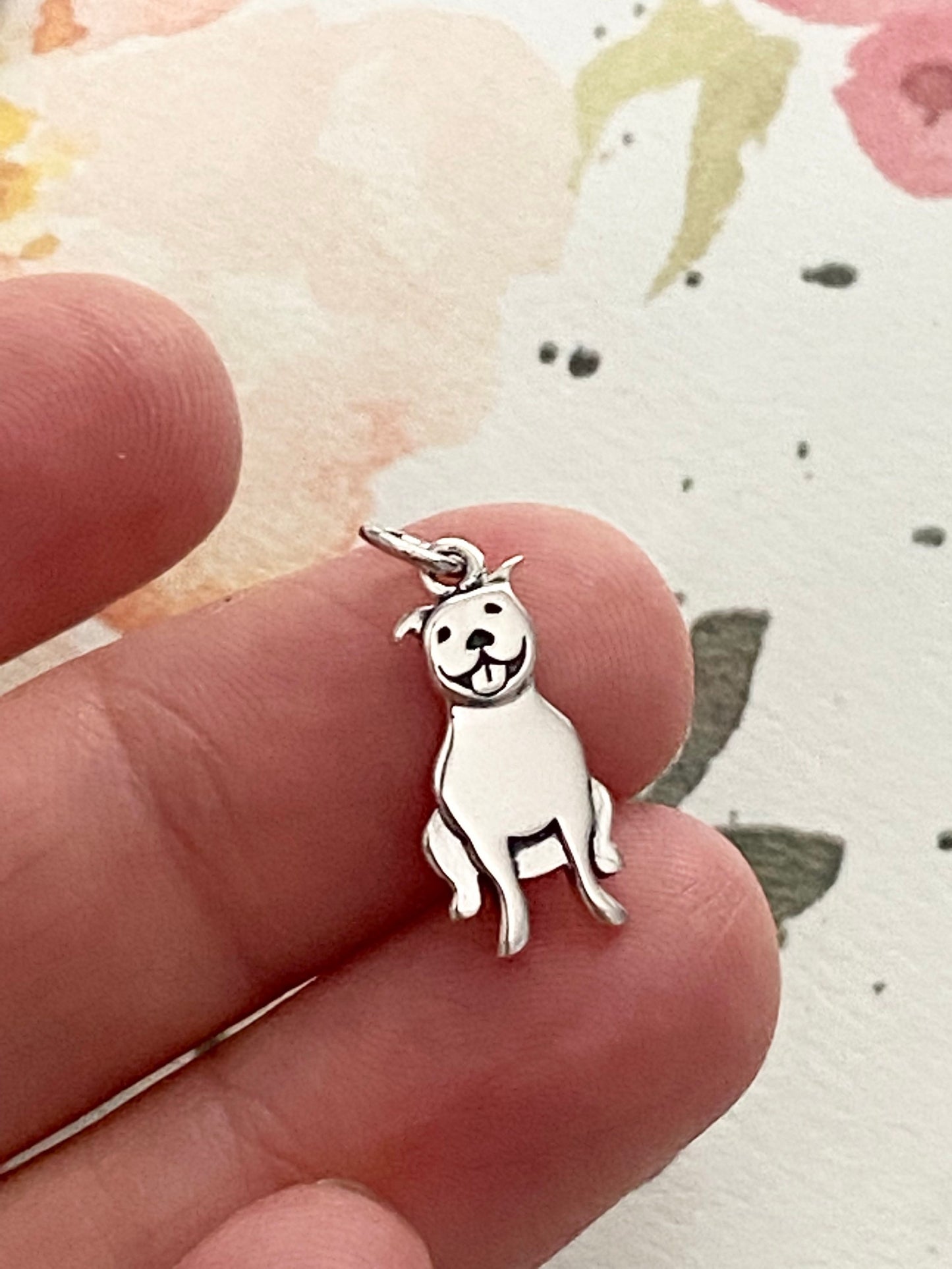 Pitbull Charm Sterling Silver Pendant for Necklace or Bracelets Pit Bull Cute Pup Dog