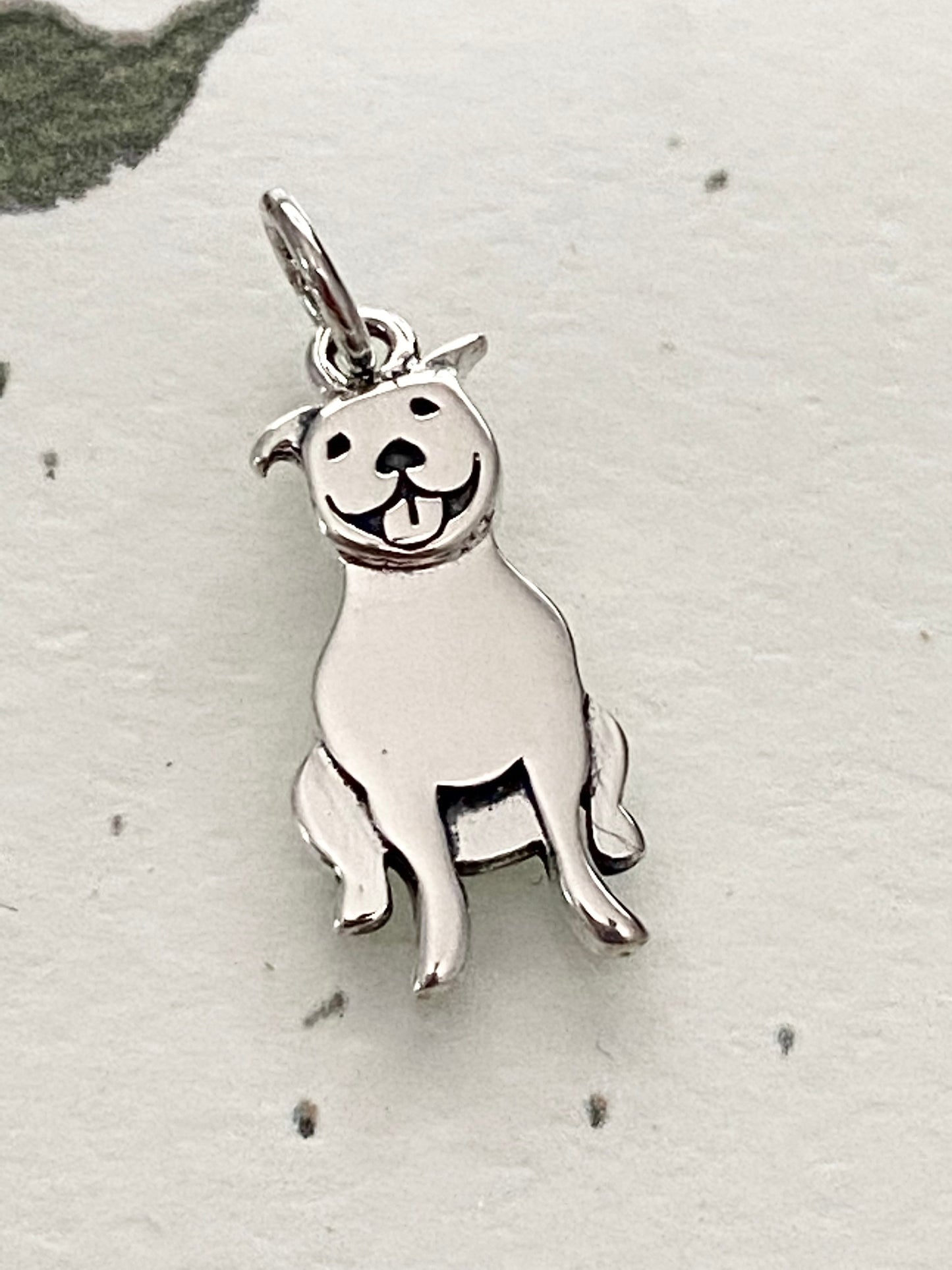 Pitbull Charm Sterling Silver Pendant for Necklace or Bracelets Pit Bull Cute Pup Dog