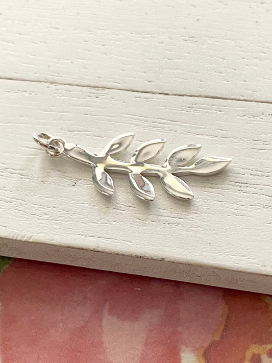 Olive Branch Charm Leaf Tree Branch Fall Inspired Pendant Sterling Silver Nature Jewelry Making