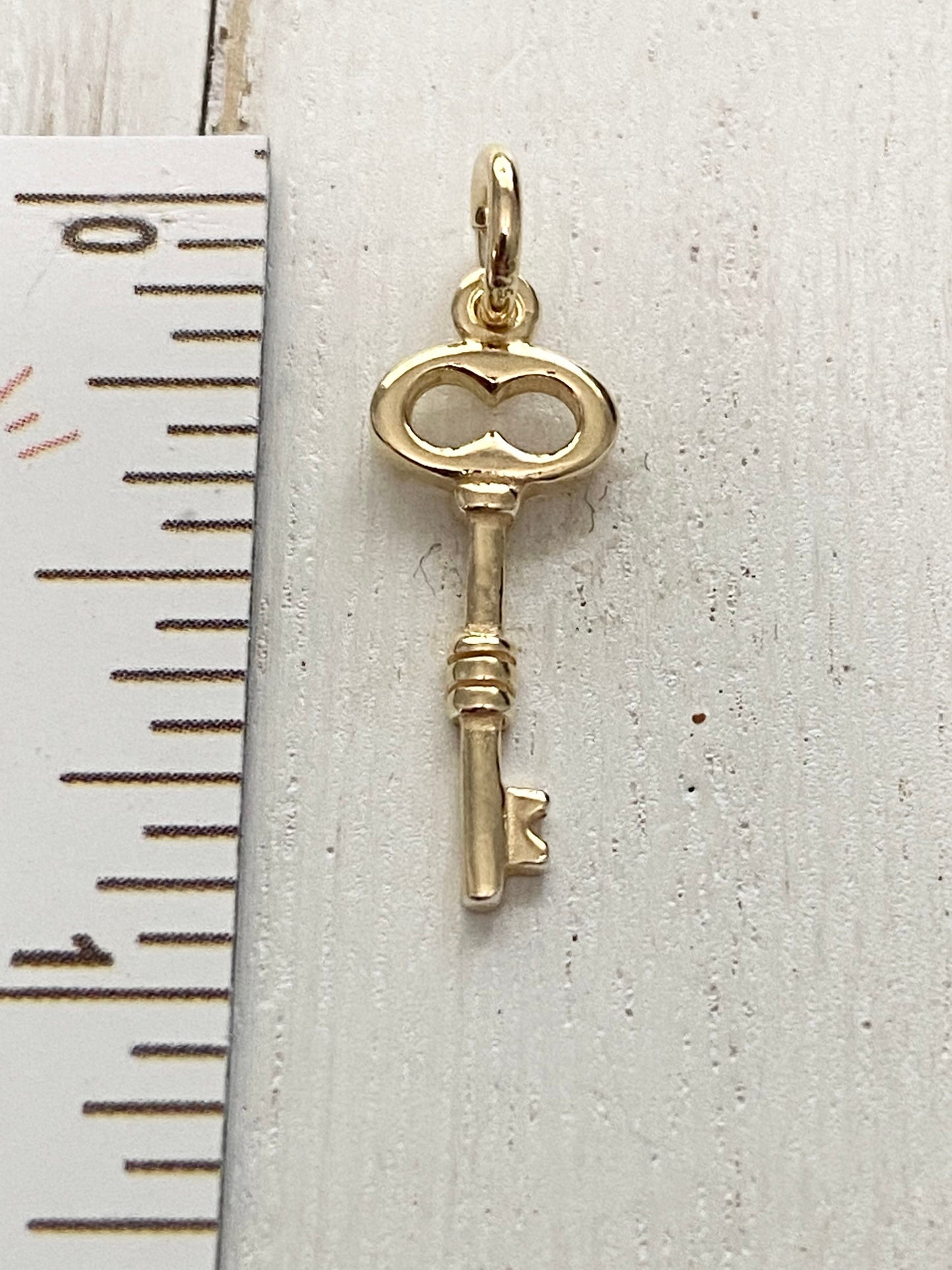 Gold Key Charm Vermeil Scroll Skeleton Scroll Key Pendant