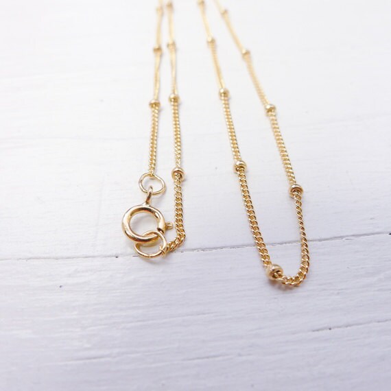 Yellow Satellite Saturn Goldfilled Gold Delicate Beaded Chain Finished 18"