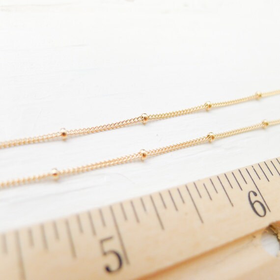 Yellow Satellite Saturn Goldfilled Gold Delicate Beaded Chain Finished 18"