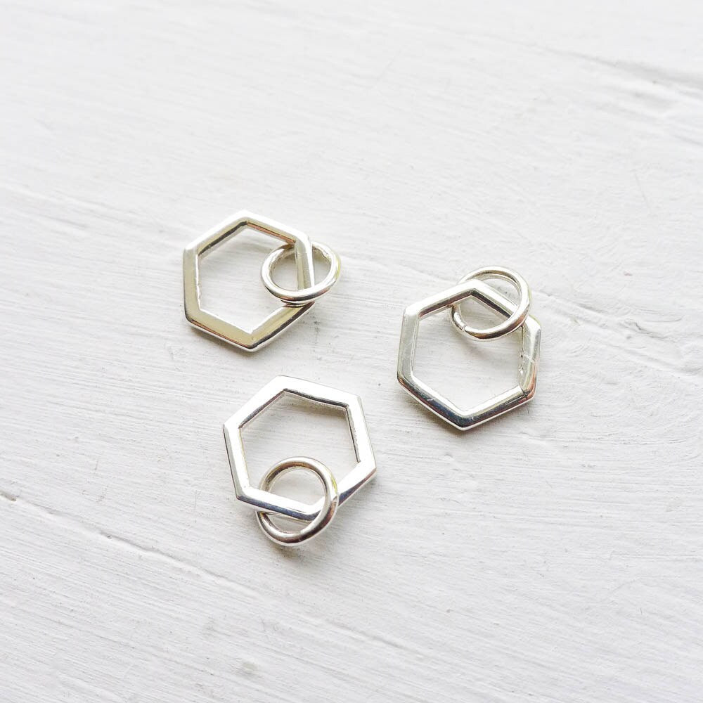 Hexagon Charm Sterling Silver Honeycomb Shape Pendant Small