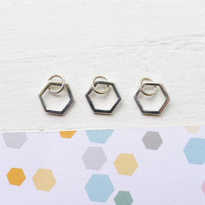 Hexagon Charm Sterling Silver Honeycomb Shape Pendant Small