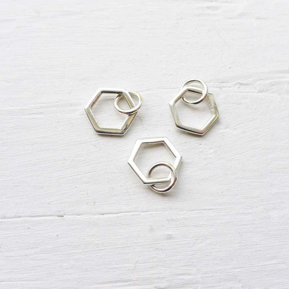 Hexagon Charm Sterling Silver Honeycomb Shape Pendant Small