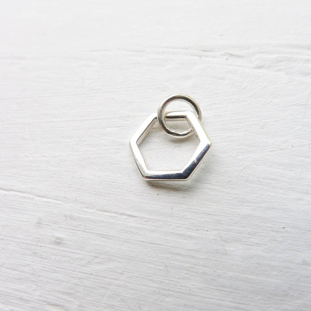 Hexagon Charm Sterling Silver Honeycomb Shape Pendant Small