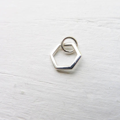 Hexagon Charm Sterling Silver Honeycomb Shape Pendant Small