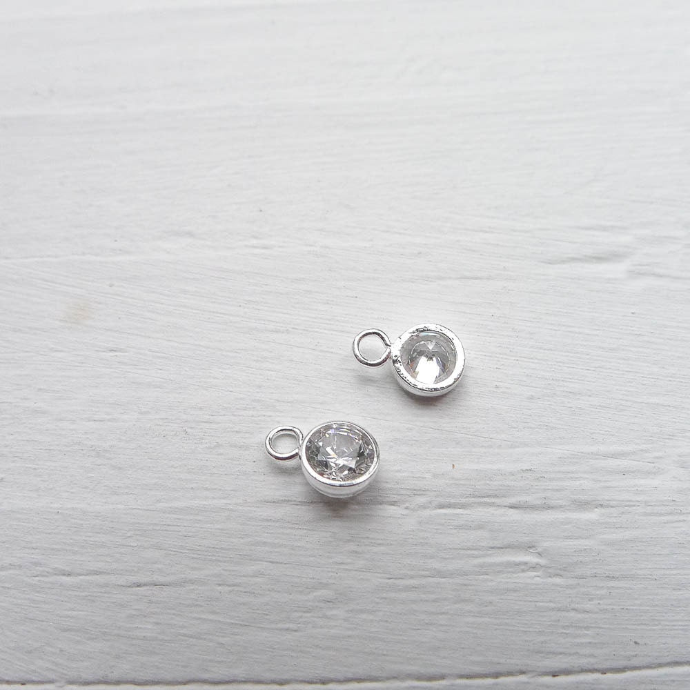 Tiny Clear CZ Drop Charm Sterling Silver or Gold Vermeil