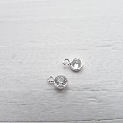 Tiny Clear CZ Drop Charm Sterling Silver or Gold Vermeil