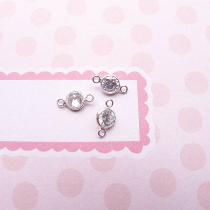 CZ Link in Sterling Silver 4mm Clear CZ Drop Charm Bezel Link Tiny Pendant