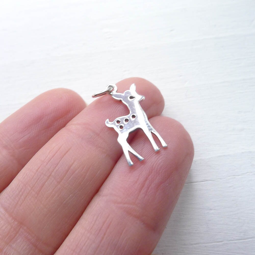 Deer Charm Sterling Silver Fawn or Doe Woodland Creature Pendant