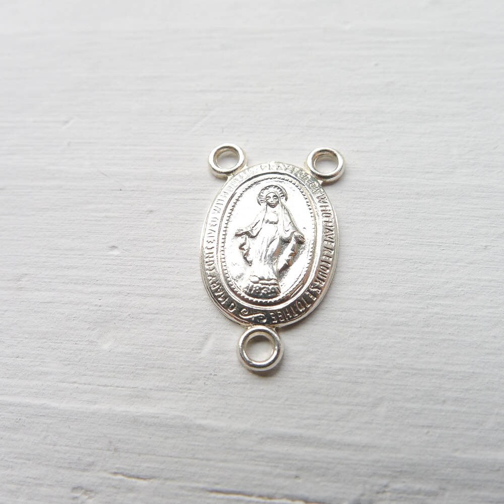 Sterling Silver Rosary Connector Charm Miraculous Medal Center Pendant