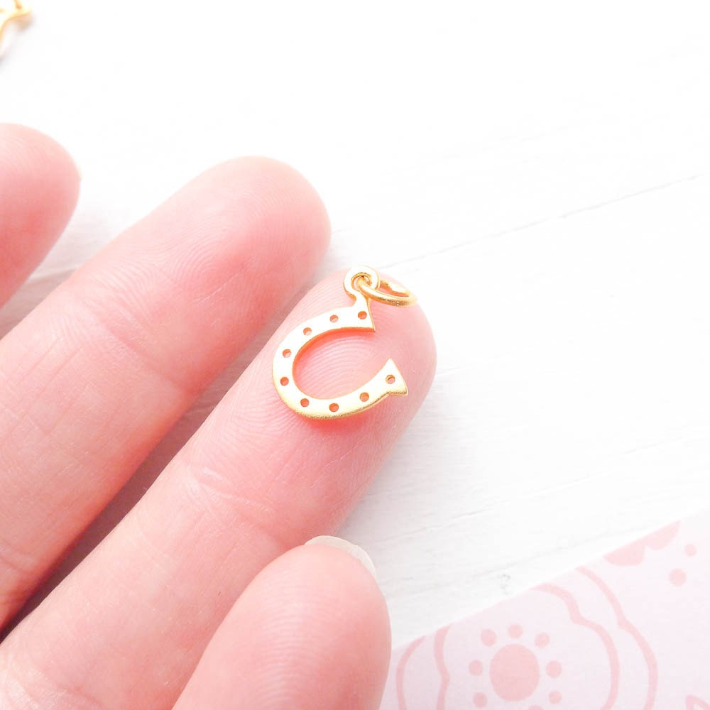 Gold Horseshoe Charm Horse Shoe Pendant 24K Gold Dipped Lucky Charms