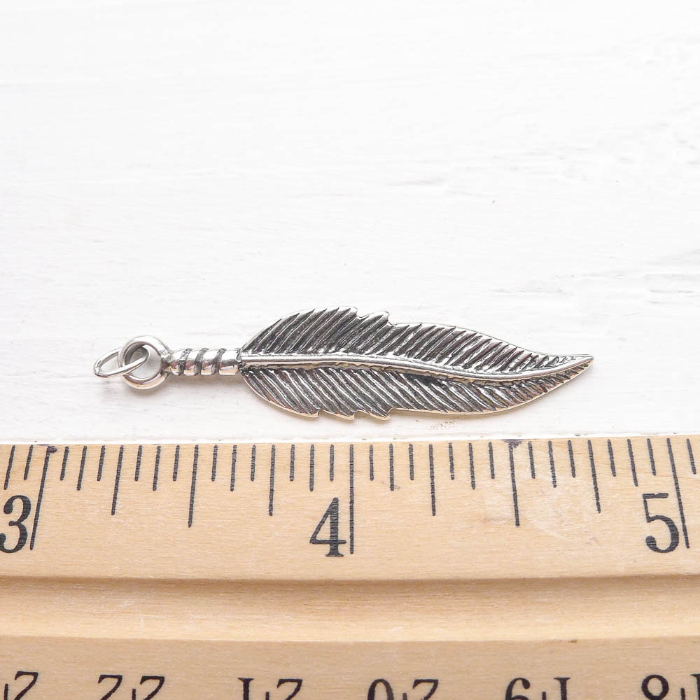 Large Sterling Silver Feather Pendant for Making Boho Jewelry Bohemian Charm